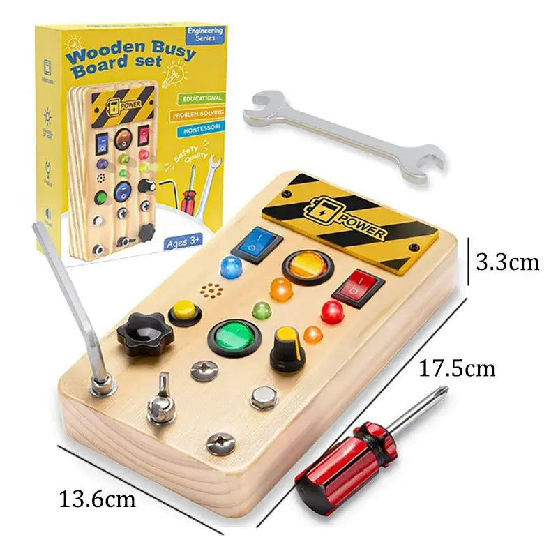 Montessori Busy Board Sensory Toys Wooden With LED Light Switch Control Board Travel Activities Children Games For 2-4 Years Old Trikidsworld