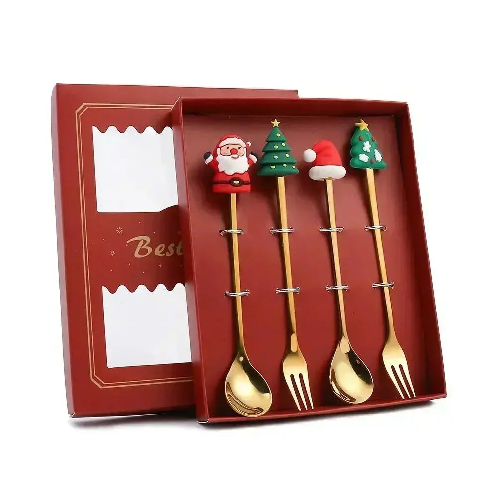 Christmas Decorations Home Christmas Table Decor Stainless SpoonsFork Cutlery Set Elk Xmas Tree New Year 2026 Navidad 2025 Gifts Trikidsworld