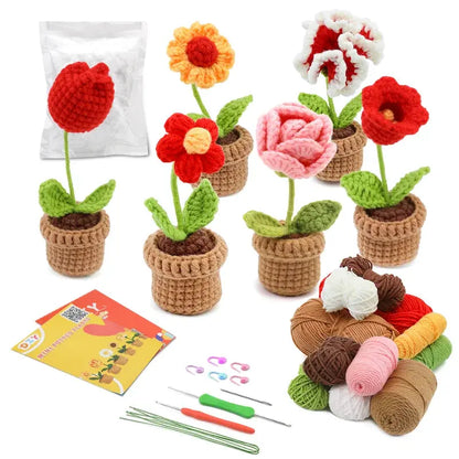 KRABALL 6pcs Crochet Flower Kit – Beginner Set with Yarn, Needles, and Video Tutorial Trikidsworld