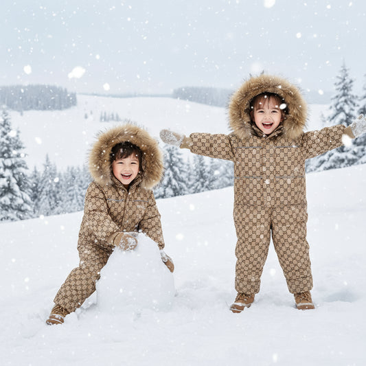 2023 Winter New 2 3 4 Years Baby Kids Clothing Thick Fur Hooded Jacket+Overalls Suit 2Pcs Duck Down Set for Kids Girls Boys Trikidsworld