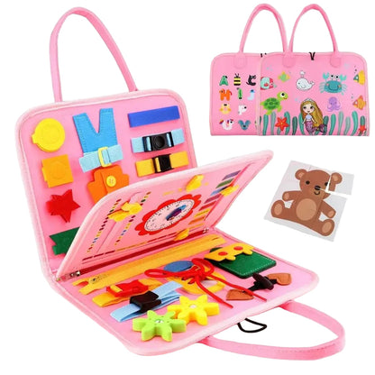 Montessori Busy Board Educational Activity Developing Sensory Board Fine Basic Dress Motor Skills Travel Toy Gift for Boys Girls Trikidsworld