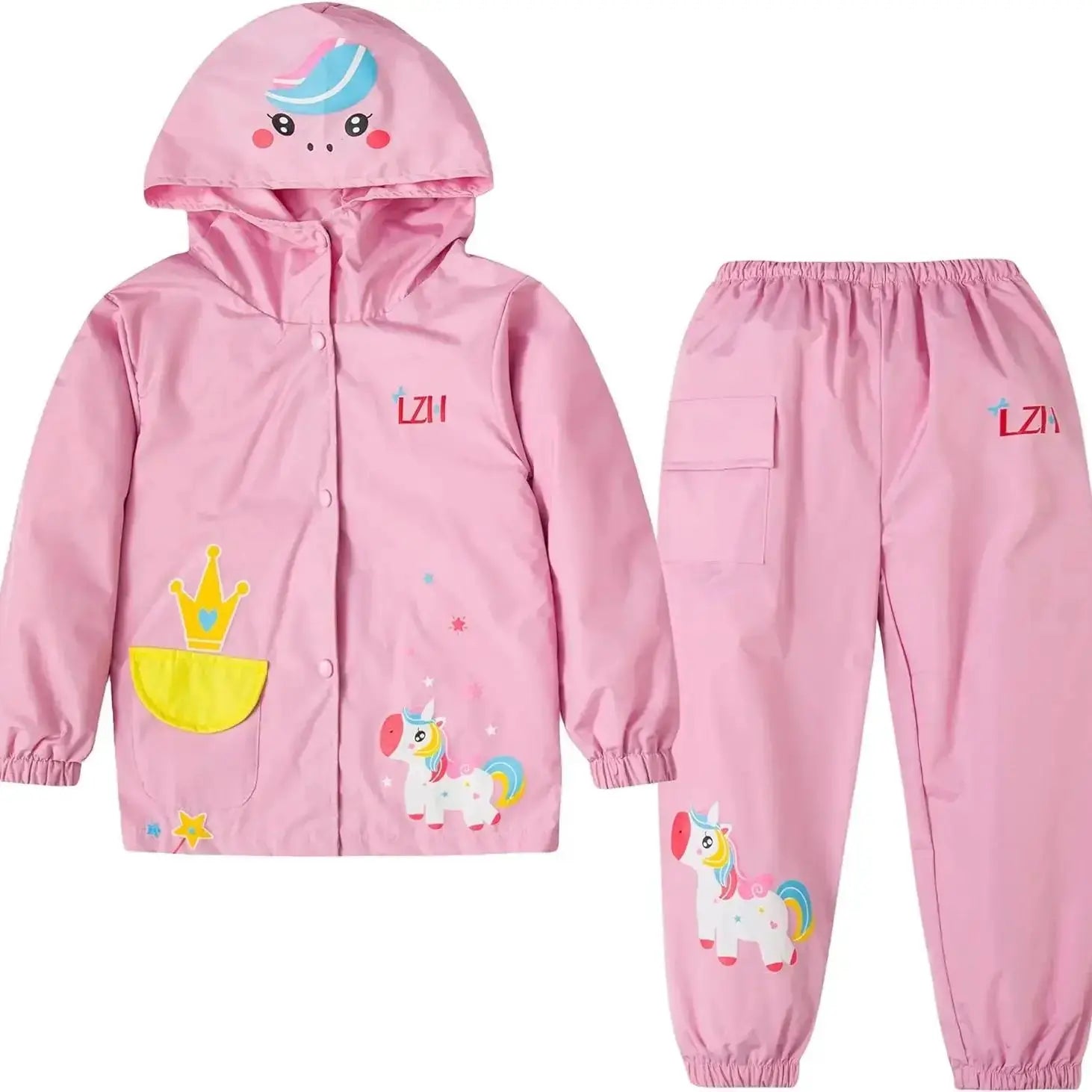 Boys Girls Set autumn and winter Toddler Hood Rain Suit Girls Unicorn Waterproof Coat and pant spcs Sets Kids Clothes 1-5year Trikidsworld