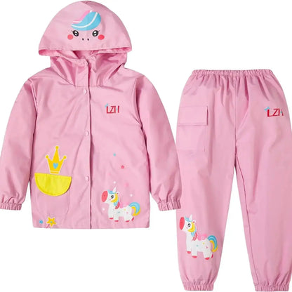 Boys Girls Set autumn and winter Toddler Hood Rain Suit Girls Unicorn Waterproof Coat and pant spcs Sets Kids Clothes 1-5year Trikidsworld