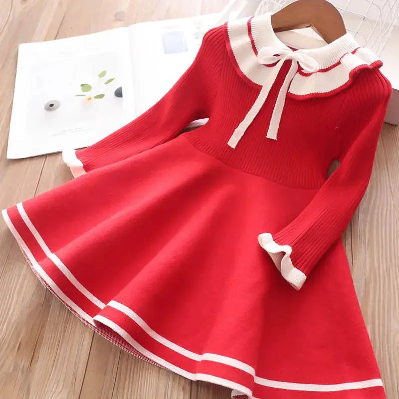 New girl baby sweater knitted dress  children warm Sweater dress for girls infant casual pure color Pleated princess dress Trikidsworld