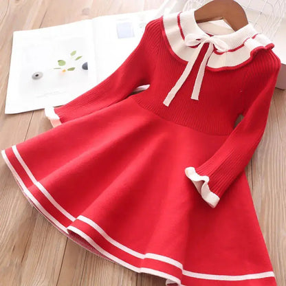 New girl baby sweater knitted dress  children warm Sweater dress for girls infant casual pure color Pleated princess dress Trikidsworld