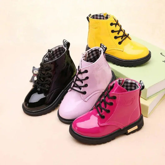 Children Ankle Shoes PU Leather Waterproof Tide Kids Rubber Boots Girls Boys Fashion Boots Anti-Slippery Spring Autumn 2024 Trikidsworld