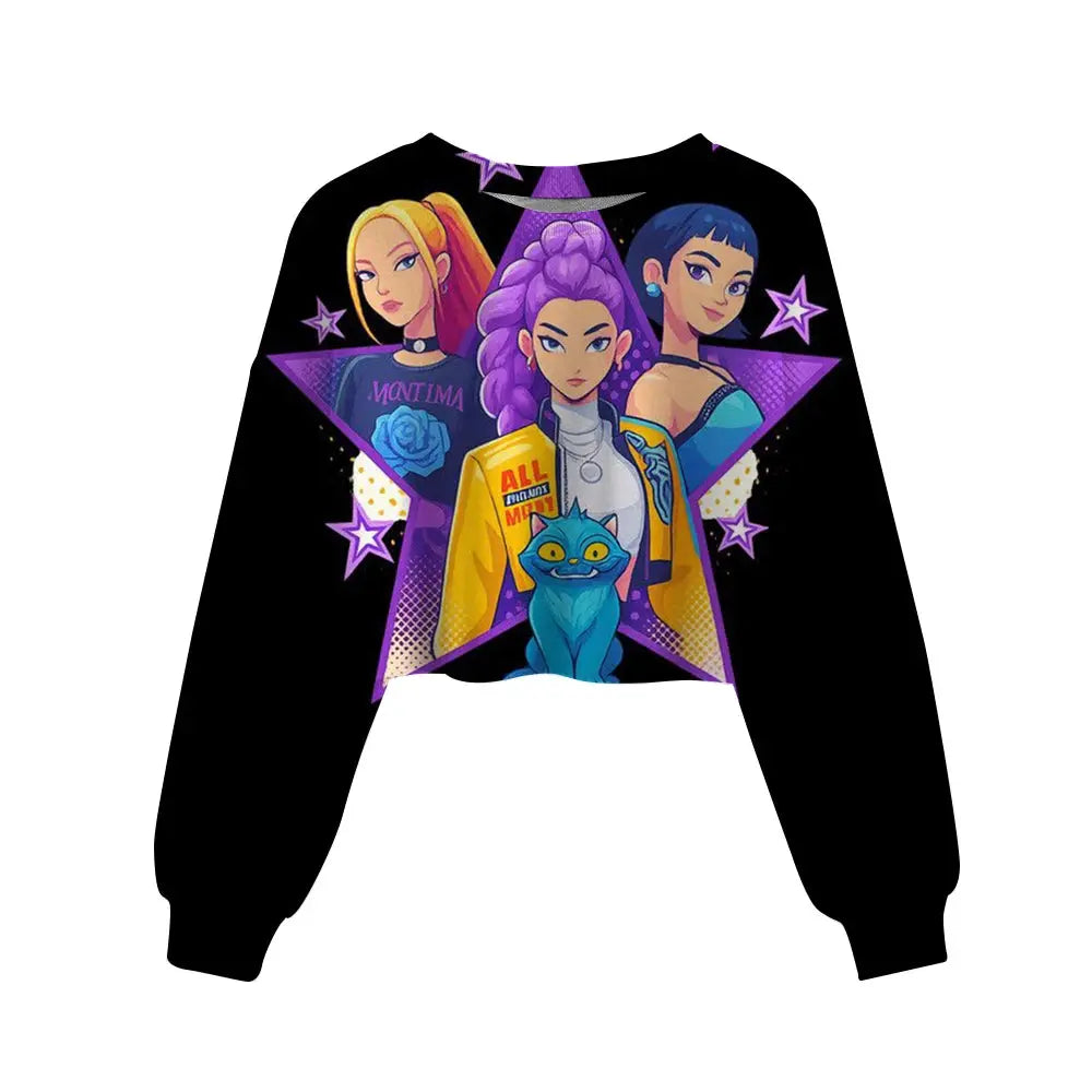 Casual Girls Movie Fans Gift Crop Hoodie Manga Kids Huntrix Kpop Demon Hunters Children's Sweatshirt Cute Tiger Hoody Trikidsworld