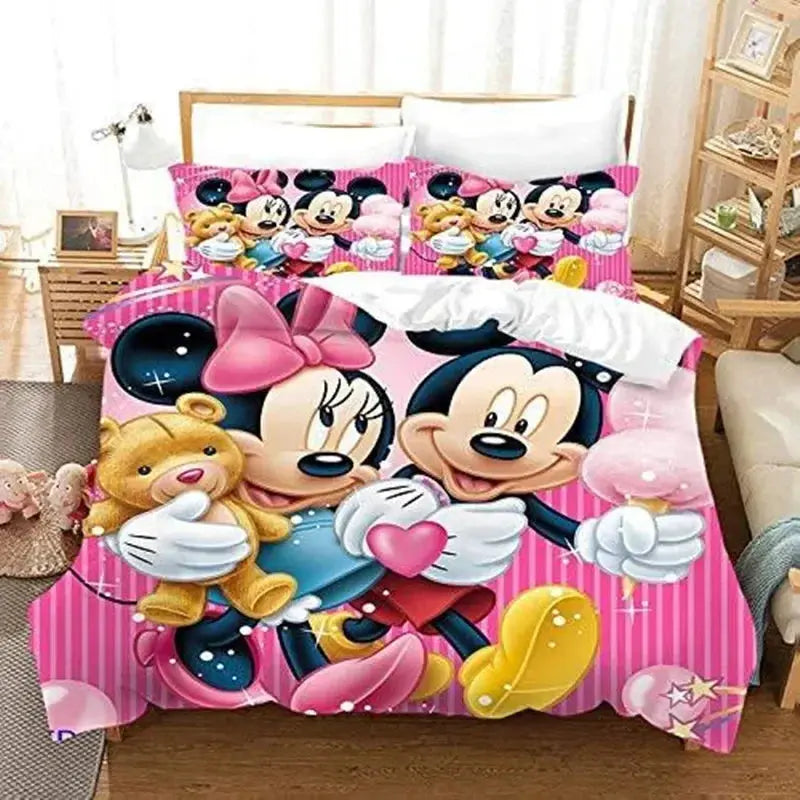 Mickey Minnie Mouse Bedding Sets Comforter Quilt Bed Cover Duvet Cover Pillow Case 2-3 Pieces Sets Kids Adult Size Trikidsworld