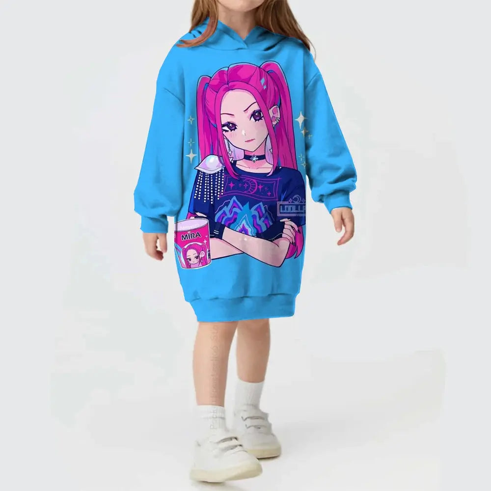 KPop Demon Hunters Hoodie Dress Fashion Rumi Sweatshirt Pullover Cute Long Sleeve Autumn Girls Cartoon Y2K Hoody Sportswear Trikidsworld