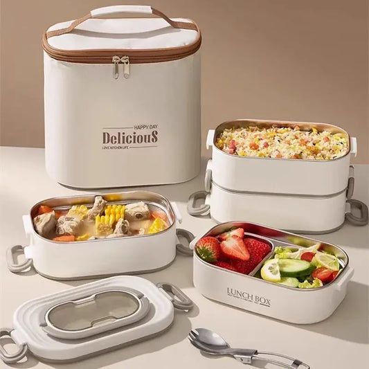 1500ml Double Layers Stainless Steel 304 Thermal Lunch Box With Insulation Bag Leak-Proof Bento Box Adult Student Food Container Trikidsworld