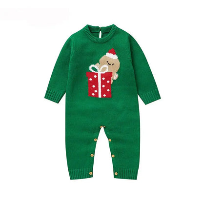 2025 Christmas Baby unisex Jumpsuit Green Newborn Cute Clothes Autumn Winter Boys Girls Round Neck Christmas Gift Knit Bodysuit Trikidsworld