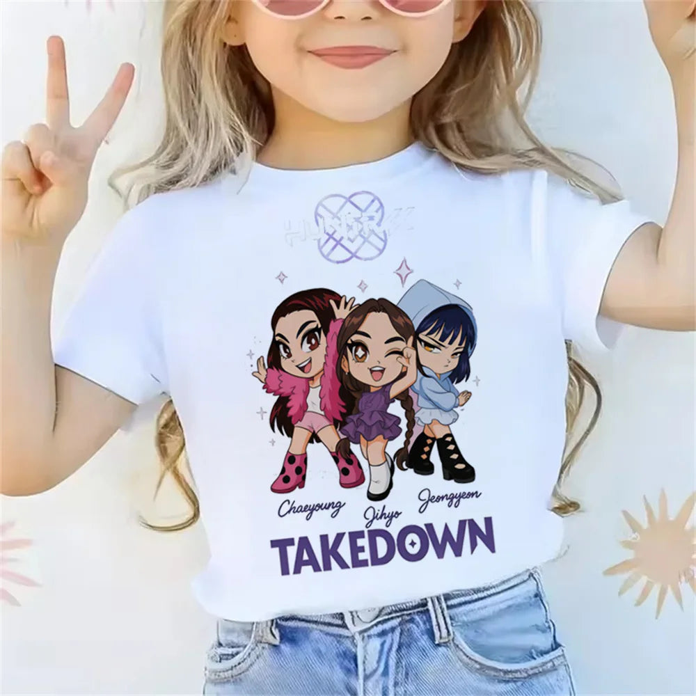 2025 Movie KPop Demon Hunters T-shirt Summer Short Sleeve Tee for Casual Loose Girl Boy Graphic Printed Tops Trikidsworld