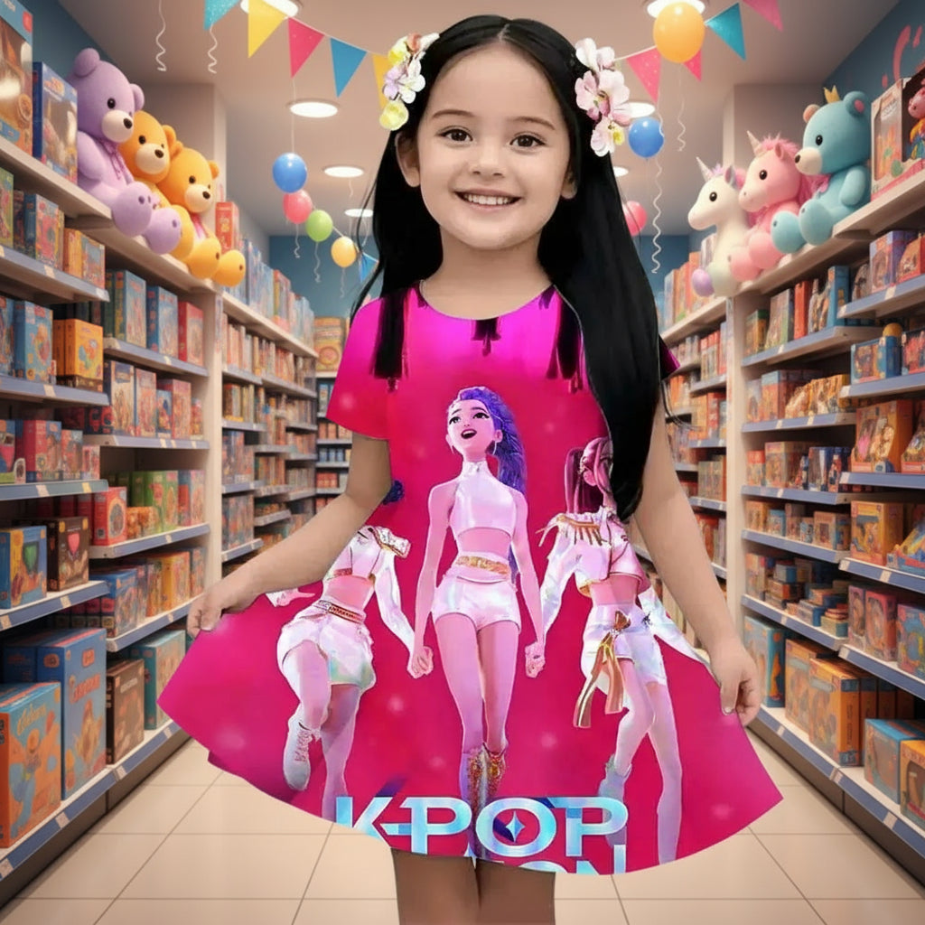 Girl's 3D KPop Devil Hunter Dress New Summer Linen Cute Casual Fashion Bestseller for Children Trikidsworld