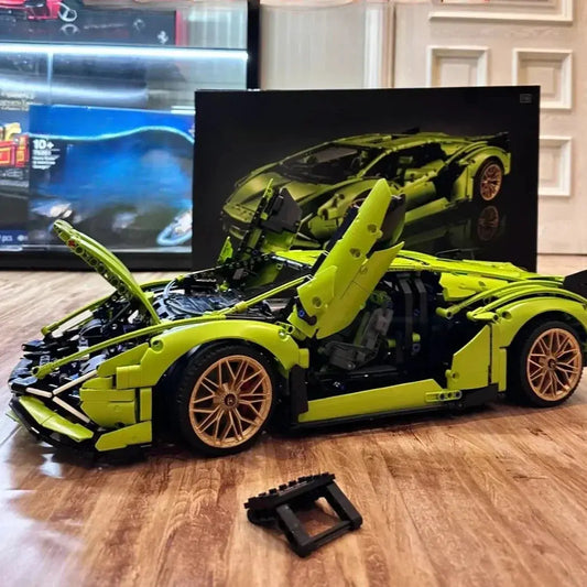 Green Sports Car MOC Building Blocks Kit 1:8 Scale Sports Car Model Toys No Power Pack Boy Birthday Gift for Adults 3696pcs Trikidsworld