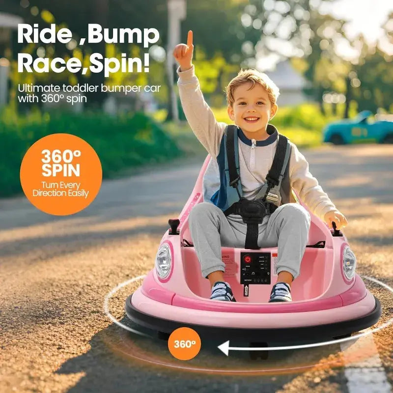 12V Electric Ride On Bumper Car for Toddler & Kids Ages 1.5-6 Years with Remote Control, 2PCS DIY Stickers, 360 Degree Spin Trikidsworld