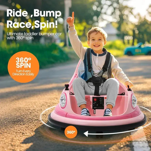 12V Electric Ride On Bumper Car for Toddler & Kids Ages 1.5-6 Years with Remote Control, 2PCS DIY Stickers, 360 Degree Spin Trikidsworld