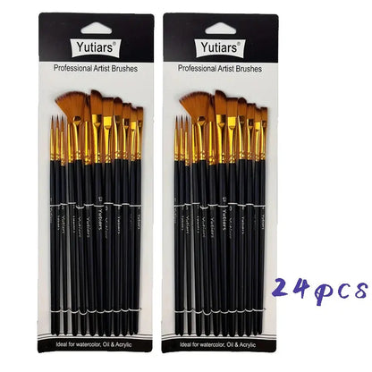 12/24pcs Professional Artist Painting Brush Oil Painting Watercolor Set For Oil, Acrylic, Canvas, Gouache,Includes Fine Detail Trikidsworld