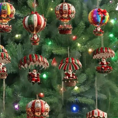 12Pcs Christmas Wooden Hot Air Balloon Santa Claus 2D Flat Wooden Pendant Christmas Tree Decoration Perfect Holiday Gift Decor Trikidsworld