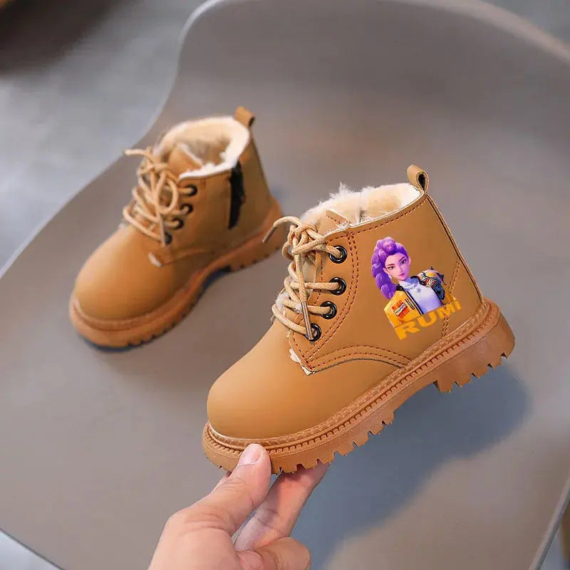 Kpop Demon Hunters Winter Shoes Children's Short Boots Outdoors Velvet Kids Boots For Girls Anti-slip Thick Bottom Warm Boots Trikidsworld