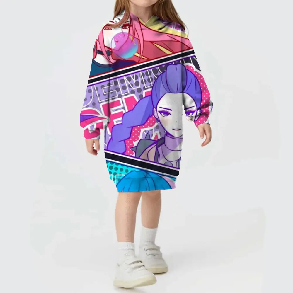 KPop Demon Hunters Hoodie Dress Fashion Rumi Sweatshirt Pullover Cute Long Sleeve Autumn Girls Cartoon Y2K Hoody Sportswear Trikidsworld