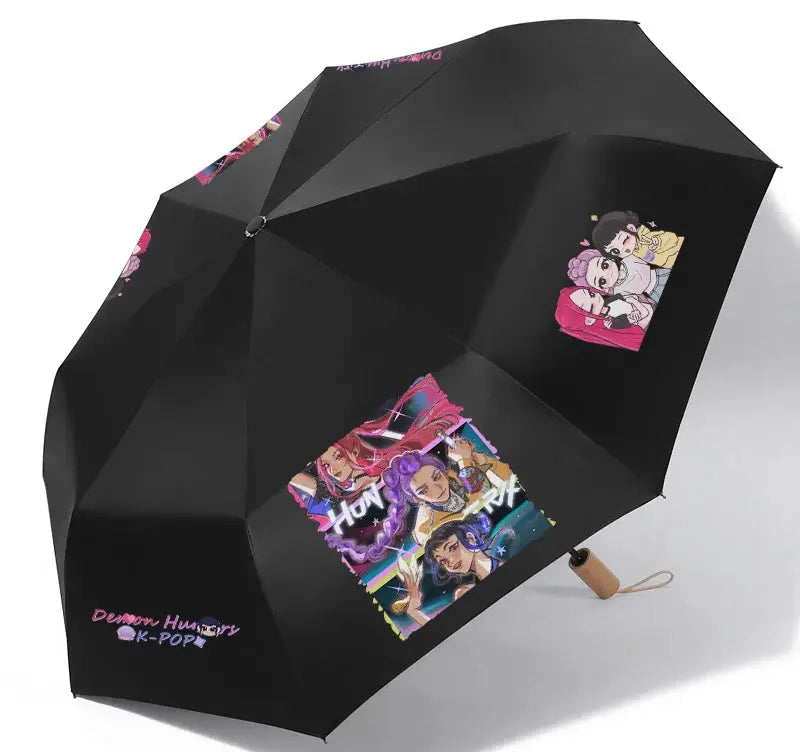Anime Kpop Demon Hunters Surrounding Prints Sunscreen Folding Rain Umbrella Reinforce Durable Wind Resistance Children's Gift Trikidsworld