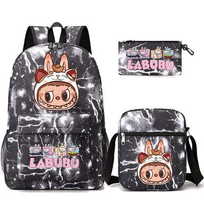 3Pcs/set Cartoon Printed Backpack Teenager Student Boy Girl Schoolbag Larger Capacity Bagpack Travel Bag Kid Gift Mochila Trikidsworld