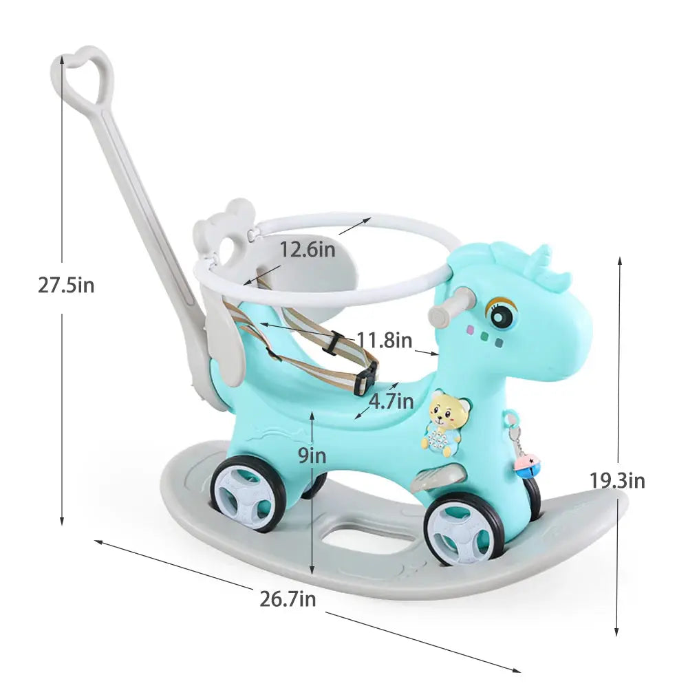 Rocking Horse for Toddlers, Balance Bike Ride On Toys with Push Handle, Backrest and Balance Board for Baby Girl and Boy Trikidsworld