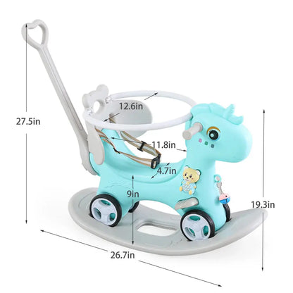 Rocking Horse for Toddlers, Balance Bike Ride On Toys with Push Handle, Backrest and Balance Board for Baby Girl and Boy Trikidsworld