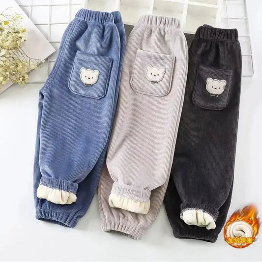 Kids Warm Pants Autumn Winter Girls Thicken Trousers Baby Boys Cute Bear Print Children Casual Harem Pants Trikidsworld