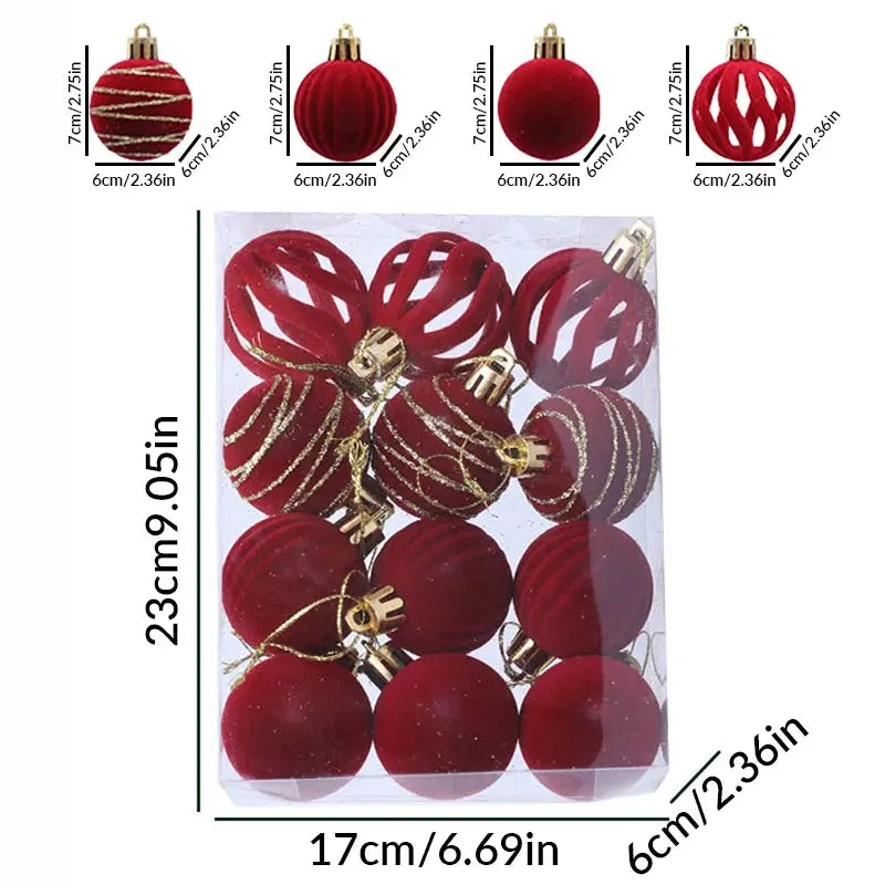 6/12pcs Velvet Christmas Tree Hanging Balls 6cm Flocked Ball Set Break-Resistant Ornaments for Home Holiday Wedding Party Decor Trikidsworld