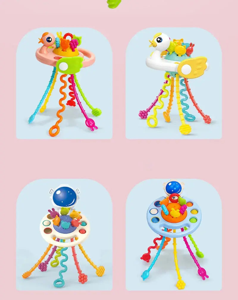 Baby Montessori Pull String Sensory Toys – Teething & Activity Silicone Toys for 6-12 Months Trikidsworld
