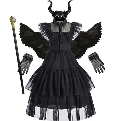 Kids Halloween Cosplay Costume Girls Fairy Witch Party Dress with Wing Children Green Black Carnival Christmas Birthday Clothes Trikidsworld