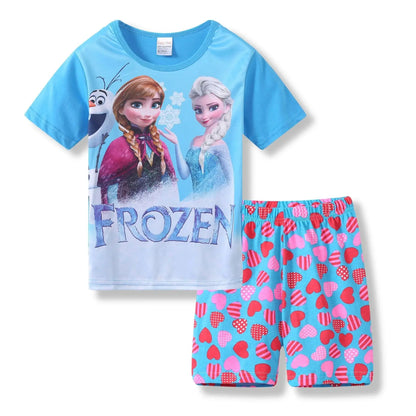 Casual Frozen Snow Queen Children's Summer Short Sleeve Pajamas Cartoon Suit Girls Cotton Kids Pajamas Dress Costumes Trikidsworld