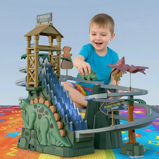 Electric Double Track Dinosaur Toy Car Slide Climbing Stairs Adventure Dinosaur Railcar Toy Music Educational Toy for Kids Gift Trikidsworld