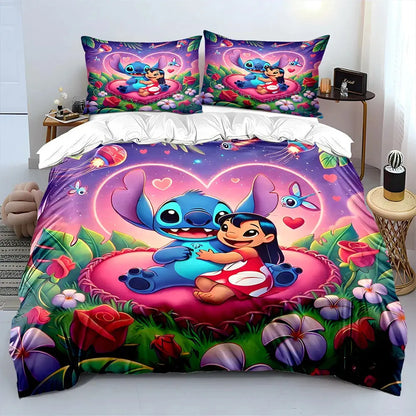 MINISO Disney Stitch Print Bedding Set Children 3 Pieces King Size Bed Set Pillowcase Adult Child Bed Cover Bedroom for Gifts Trikidsworld