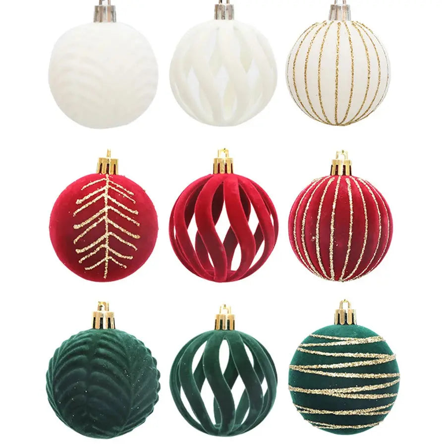 6/12pcs Velvet Christmas Tree Hanging Balls 6cm Flocked Ball Set Break-Resistant Ornaments for Home Holiday Wedding Party Decor Trikidsworld