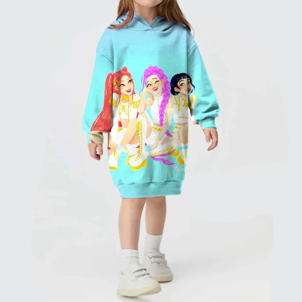 KPop Demon Hunters Hoodie Dress Fashion Rumi Sweatshirt Pullover Cute Long Sleeve Autumn Girls Cartoon Y2K Hoody Sportswear Trikidsworld