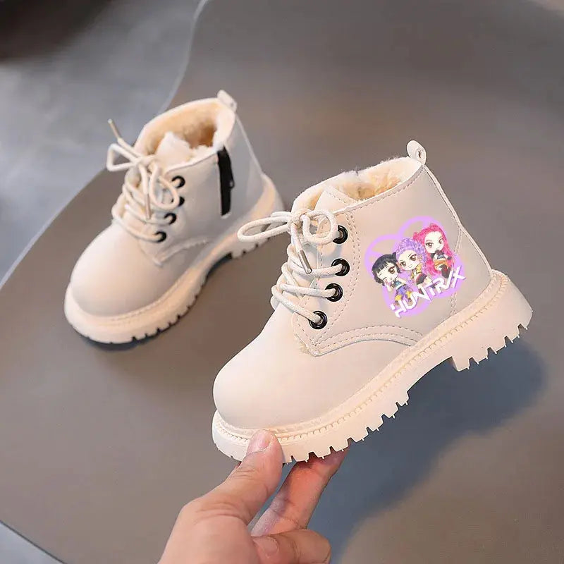 Kpop Demon Hunters Winter Shoes Children's Short Boots Outdoors Velvet Kids Boots For Girls Anti-slip Thick Bottom Warm Boots Trikidsworld