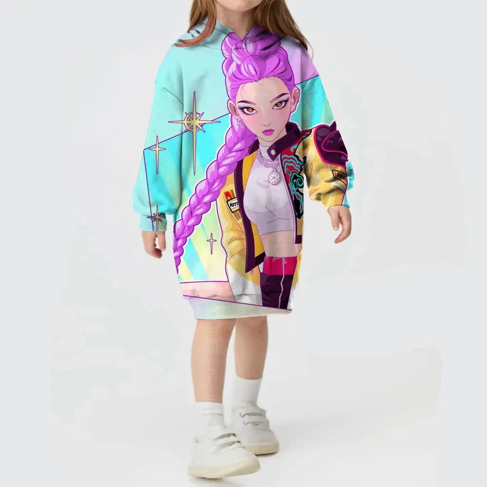 KPop Demon Hunters Hoodie Dress Fashion Rumi Sweatshirt Pullover Cute Long Sleeve Autumn Girls Cartoon Y2K Hoody Sportswear Trikidsworld
