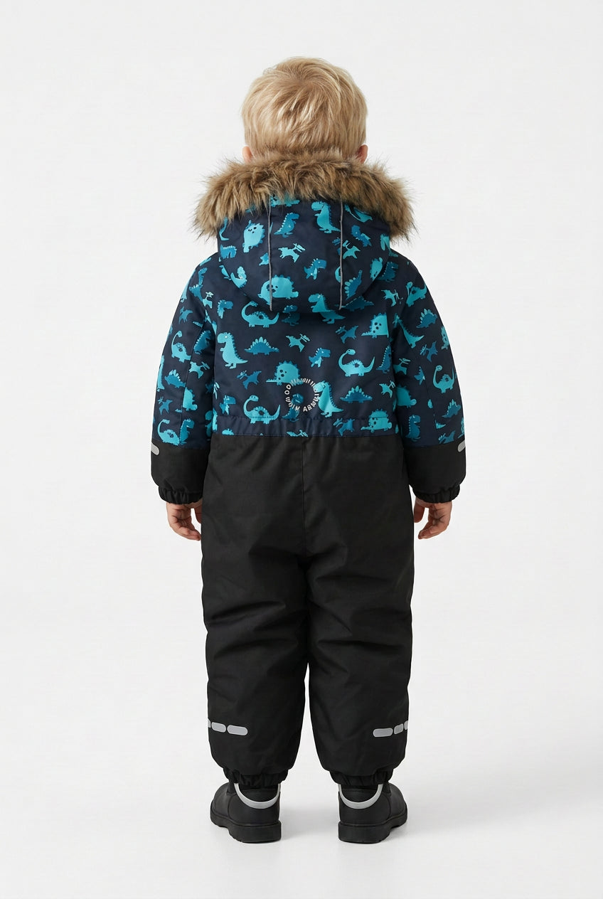 HONEYKING Kids’ Dinosaur Snow Suit – Blue & Black