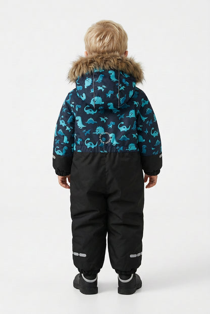 HONEYKING Kids’ Dinosaur Snow Suit – Blue & Black