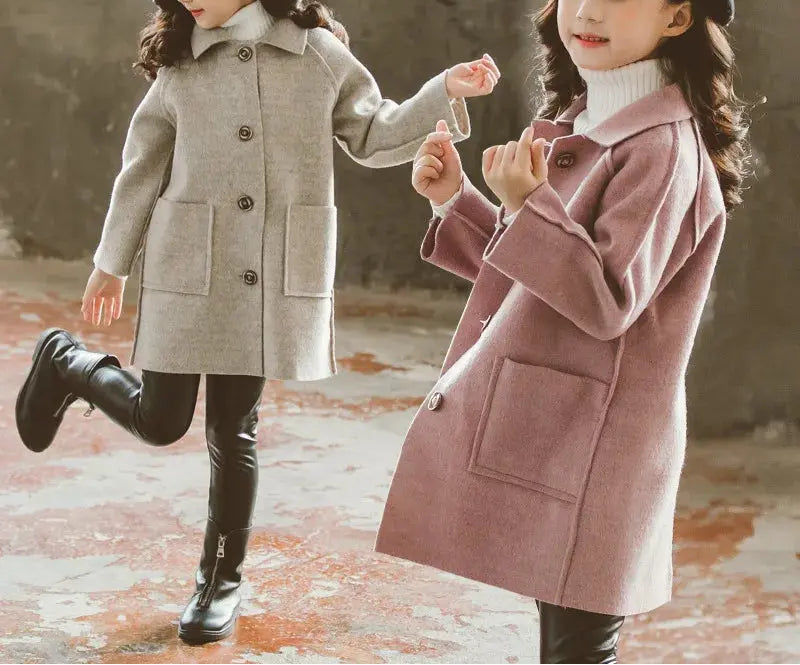 Kids Winter Wool Blend Coats Vintage Fashion Teen Girls Beige Long Jackets Warm Outerwear Thick Jacket Child 6 8 10 12 Years Old Trikidsworld