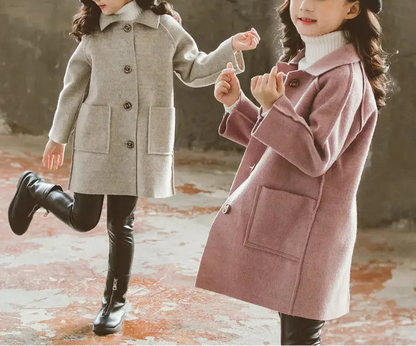 Kids Winter Wool Blend Coats Vintage Fashion Teen Girls Beige Long Jackets Warm Outerwear Thick Jacket Child 6 8 10 12 Years Old Trikidsworld
