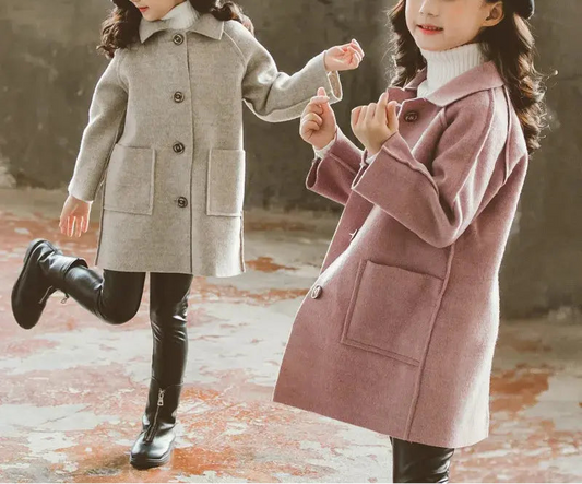 Kids Winter Wool Blend Coats Vintage Fashion Teen Girls Beige Long Jackets Warm Outerwear Thick Jacket Child 6 8 10 12 Years Old Trikidsworld