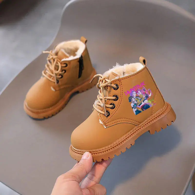 Kpop Demon Hunters Winter Shoes Children's Short Boots Outdoors Velvet Kids Boots For Girls Anti-slip Thick Bottom Warm Boots Trikidsworld