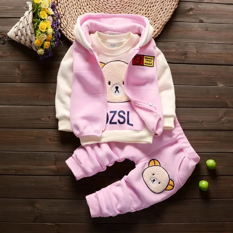 New Clothing Sets Baby Boys Girls Winter Plus Velvet Thick Flannel Fleece Homewear 3Pcs Children Warm Cartoon Sleepwear Suit Trikidsworld