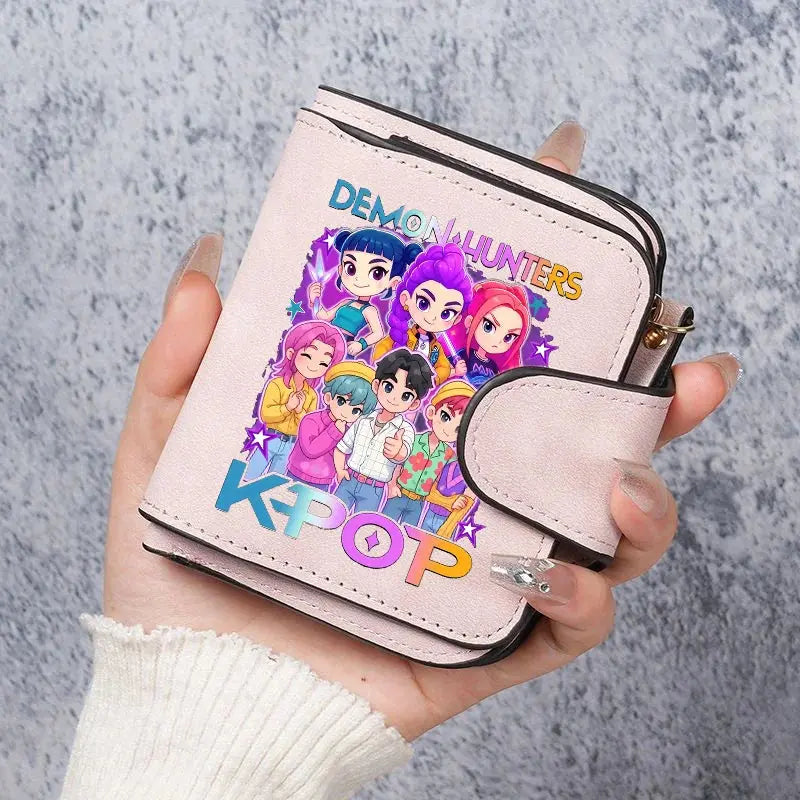 KPop Demon Hunters Leather PU Women's Short Wallet Fashion Casual Trifold Buckle Wallets Multi-Card Holder Cute Anime Coin Purse Trikidsworld