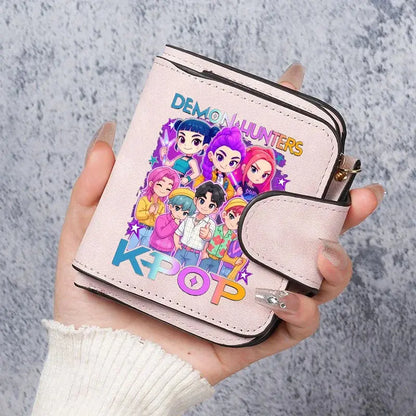 KPop Demon Hunters Leather PU Women's Short Wallet Fashion Casual Trifold Buckle Wallets Multi-Card Holder Cute Anime Coin Purse Trikidsworld