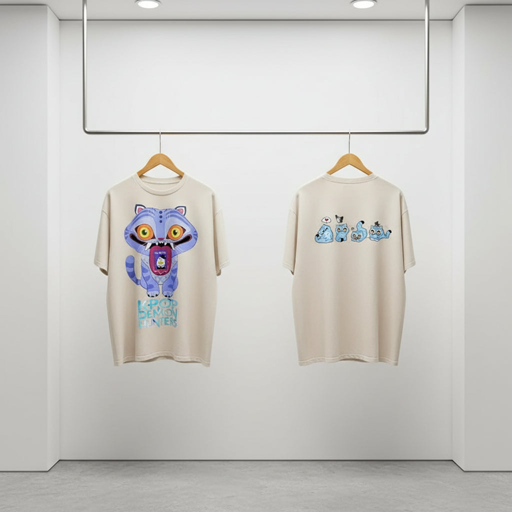 Derpy Tiger Kpop Demon Hunters Shirts for Women Cartoon Anime Washed Cotton Tee K-Pop Demon Hunters Tiger Harajuku T-shirt Tops Trikidsworld