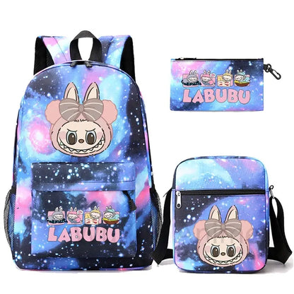 3Pcs/set Cartoon Printed Backpack Teenager Student Boy Girl Schoolbag Larger Capacity Bagpack Travel Bag Kid Gift Mochila Trikidsworld